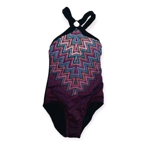 Aqua Green Women's Size Small 4/6 Swimsuit Black Purple One Piece - Picture 1 of 7